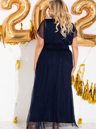 Langes Silvester-Abendkleid aus Tüll in Marineblau von Karko