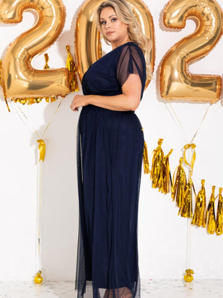 Langes Silvester-Abendkleid aus Tüll in Marineblau von Karko