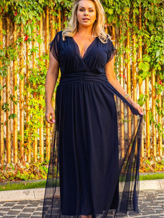 Langes Silvester-Abendkleid aus Tüll in Marineblau von Karko